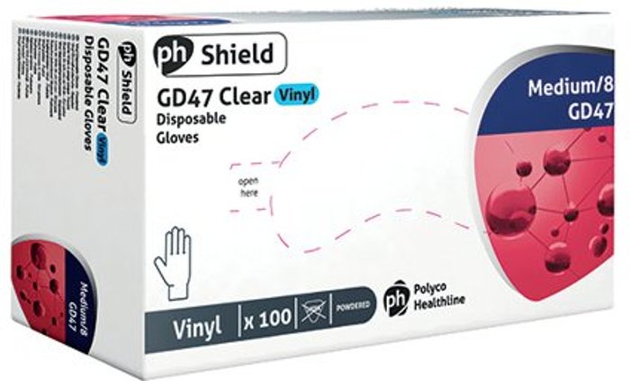 Office Monster | Ph Shield Shield Powdered Vinyl Gloves Medium Clear (Pack of 100) GD47 Ph Shield Shield Powdered Vinyl Gloves Medium Clear (Pack of 100) GD47