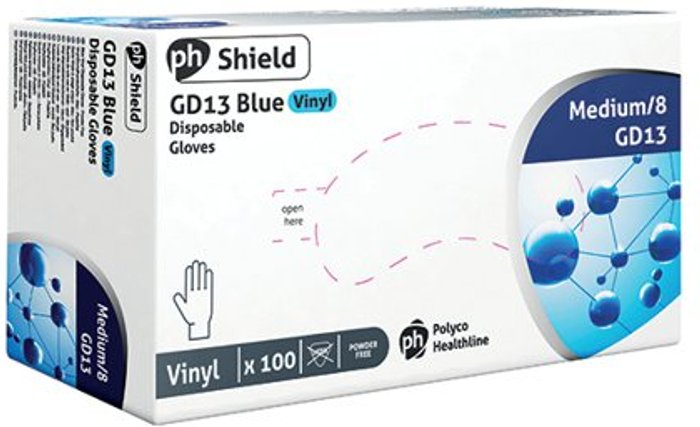 Office Monster | Ph Shield Shield Powder-Free Vinyl Gloves Medium Blue (Pack of 100) GD13 Ph Shield Shield Powder-Free Vinyl Gloves Medium Blue (Pack of 100) GD13
