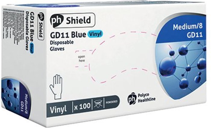 Office Monster | Ph Shield Shield Powdered Vinyl Gloves Medium Blue (Pack of 100) GD11 Ph Shield Shield Powdered Vinyl Gloves Medium Blue (Pack of 100) GD11