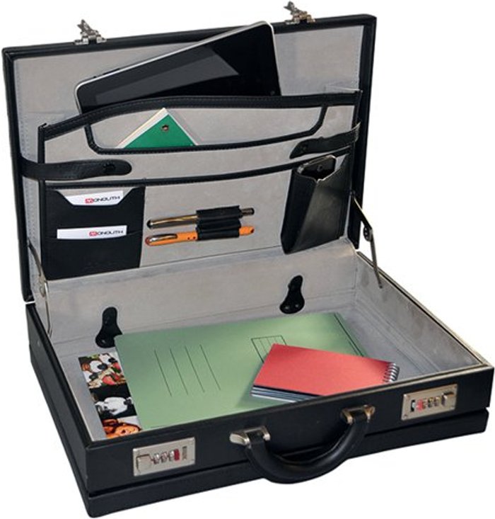 Office Monster | Monolith Monolith Leather Look Expandable Attache Case PVC Black 2350 Monolith Monolith Leather Look Expandable Attache Case PVC Black 2350