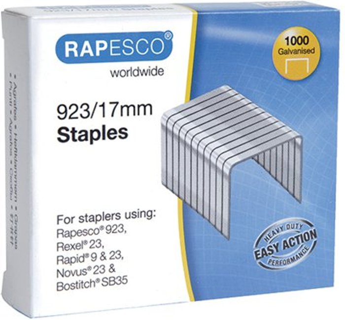 Office Monster | Rapesco Rapesco 923/17mm Staples Galvanised Finish (Pack of 1000) 1240 Rapesco Rapesco 923/17mm Staples Galvanised Finish (Pack of 1000) 1240