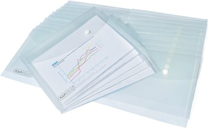 Office Monster | Rapesco Rapesco Popper Wallet A5 Clear (Pack of 25) 1500 Rapesco Rapesco Popper Wallet A5 Clear (Pack of 25) 1500