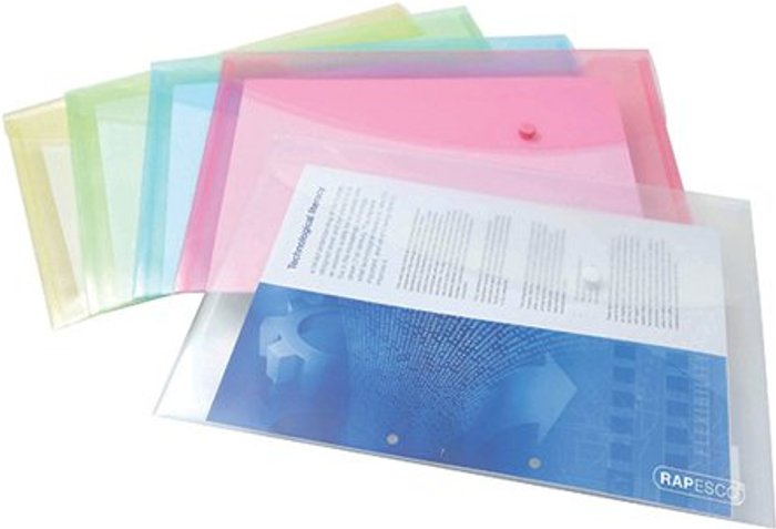 Office Monster | Rapesco Rapesco Popper Wallet Foolscap Assorted Pastel (Pack of 5) 0696 Rapesco Rapesco Popper Wallet Foolscap Assorted Pastel (Pack of 5) 0696
