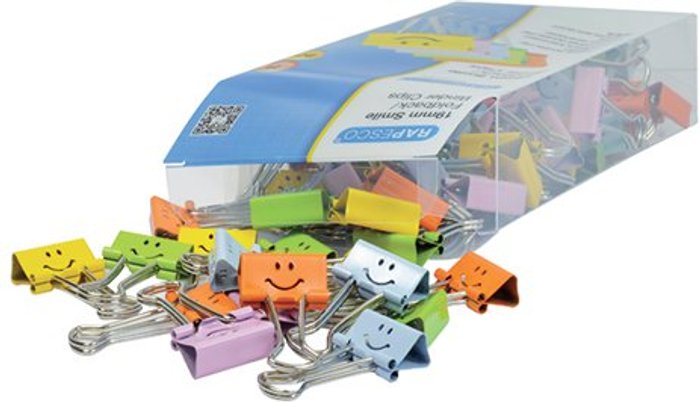 Office Monster | Rapesco Rapesco Smiles Foldback Clip 19mm Assorted (Pack of 80) 1428 Rapesco Rapesco Smiles Foldback Clip 19mm Assorted (Pack of 80) 1428