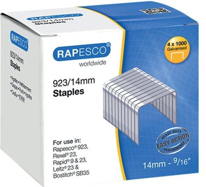 Office Monster | Rapesco Rapesco 923/14mm Staples (Pack of 4000) S92314Z3 Rapesco Rapesco 923/14mm Staples (Pack of 4000) S92314Z3