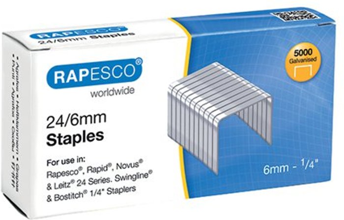 Office Monster | Rapesco Rapesco 24/6mm Staples Chisel Point (Pack of 5000) S24602Z3 Rapesco Rapesco 24/6mm Staples Chisel Point (Pack of 5000) S24602Z3