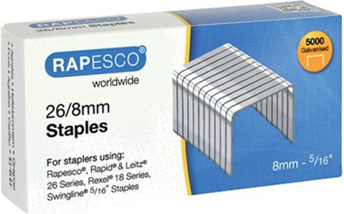 Office Monster | Rapesco Rapesco 26/8mm Staples Chisel Point (Pack of 5000) S11880Z3 Rapesco Rapesco 26/8mm Staples Chisel Point (Pack of 5000) S11880Z3