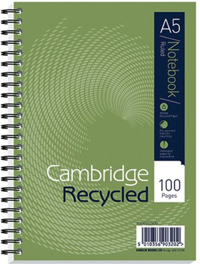 Office Monster | Cambridge Recycled Cambridge Ruled Recycled Wirebound Notebook 100 Pages A5 (Pack of 5) 400020509 Cambridge Recycled Cambridge Ruled Recycled Wirebound Notebook 100 Pages A5 (Pack of 5) 400020509