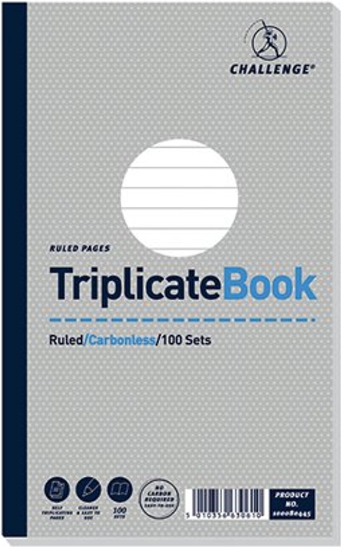 Office Monster | Challenge Challenge Carbonless Triplicate Book 100 Sets 210x130mm (Pack of 5) 100080445 Challenge Challenge Carbonless Triplicate Book 100 Sets 210x130mm (Pack of 5) 100080445
