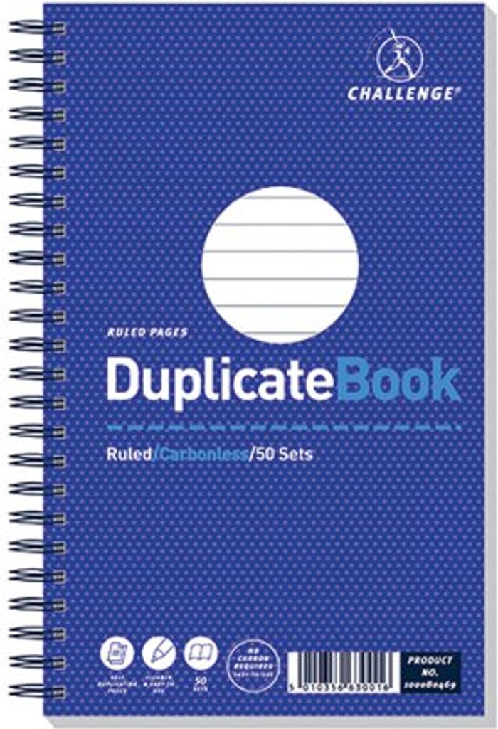Office Monster | Challenge Challenge Carbonless Wirebound Duplicate Book 50 Sets 210x130mm (Pack of 5) 100080469 Challenge Challenge Carbonless Wirebound Duplicate Book 50 Sets 210x130mm (Pack of 5) 100080469