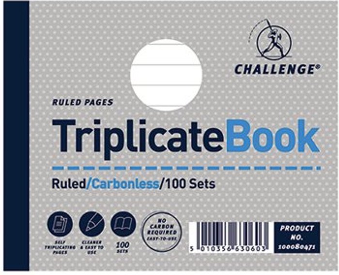 Office Monster | Challenge Challenge Ruled Carbonless Triplicate Book 100 Sets 105x130mm (Pack of 5) 100080471 Challenge Challenge Ruled Carbonless Triplicate Book 100 Sets 105x130mm (Pack of 5) 100080471