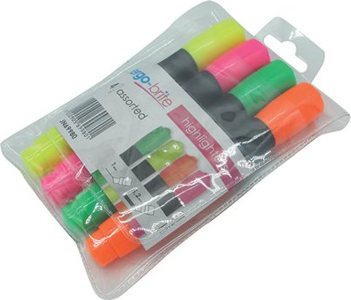Office Monster | Ergo-Brite Ergo-Brite Assorted Erognomic Highlighter Pens (Pack of 4) JN69980 Ergo-Brite Ergo-Brite Assorted Erognomic Highlighter Pens (Pack of 4) JN69980