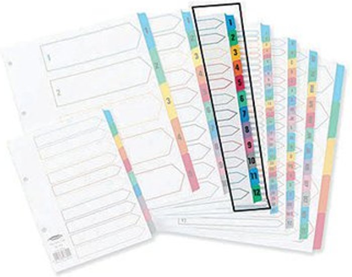 Office Monster | Concord Concord Index 1-12 A4 White with Multicoloured Mylar Tabs 01301/CS13 Concord Concord Index 1-12 A4 White with Multicoloured Mylar Tabs 01301/CS13