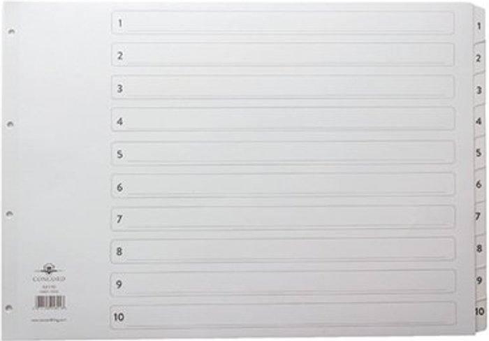 Office Monster | Concord Concord Index 1-10 A3 White Board with Clear Mylar Tabs 04601/CS46 Concord Concord Index 1-10 A3 White Board with Clear Mylar Tabs 04601/CS46