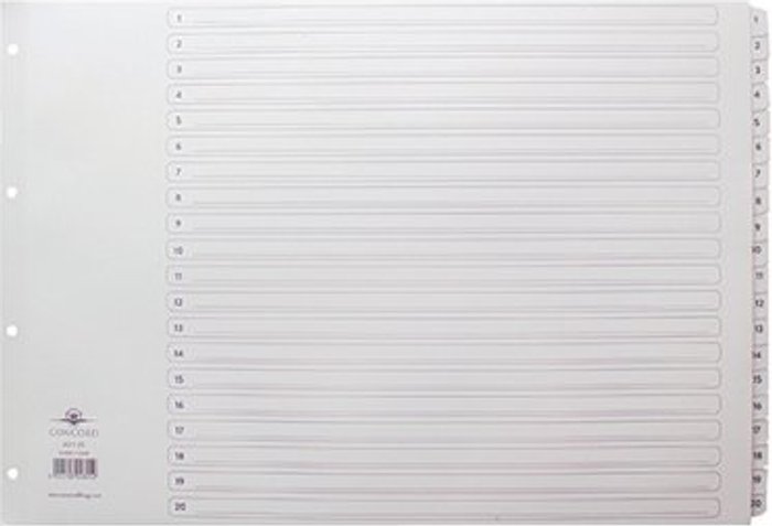 Office Monster | Concord Concord Index 1-20 A3 White Board with Clear Mylar Tabs 04801/CS48 Concord Concord Index 1-20 A3 White Board with Clear Mylar Tabs 04801/CS48