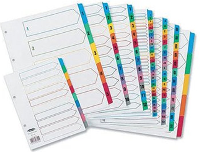 Office Monster | Concord Concord Index 1-50 A4 White with Multicoloured Mylar Tabs 05001/CS50 Concord Concord Index 1-50 A4 White with Multicoloured Mylar Tabs 05001/CS50