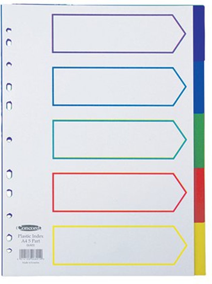 Office Monster | Concord Concord Divider 5-Part A4 Polypropylene Multicoloured 06801 Concord Concord Divider 5-Part A4 Polypropylene Multicoloured 06801