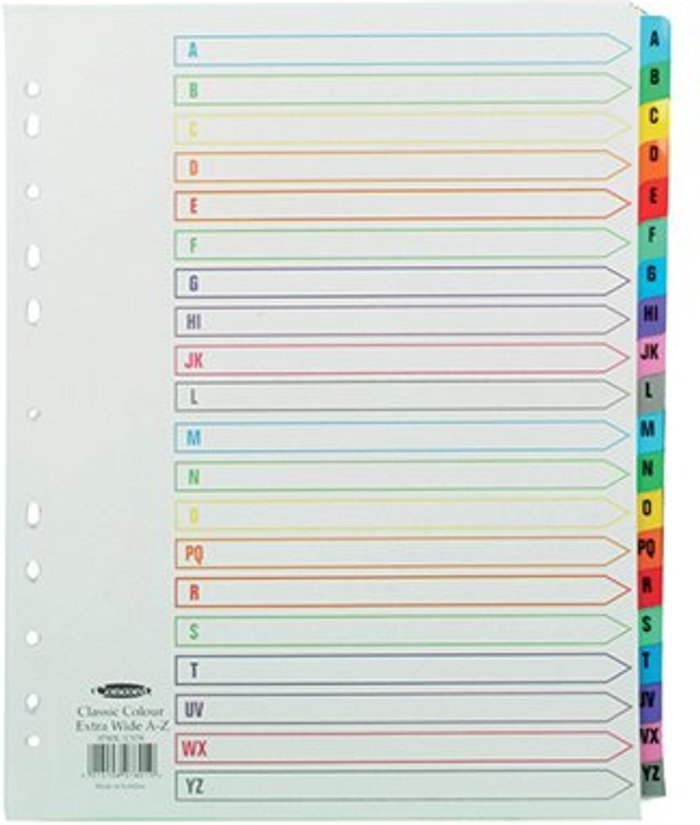 Office Monster | Concord Concord Index A-Z A4 Extra Wide Multicoloured Mylar Tabs 07801/CS78 Concord Concord Index A-Z A4 Extra Wide Multicoloured Mylar Tabs 07801/CS78