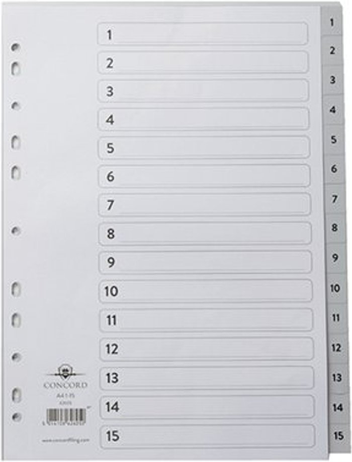 Office Monster | Concord Concord Index 1-15 A4 Polypropylene Grey 62605 Concord Concord Index 1-15 A4 Polypropylene Grey 62605