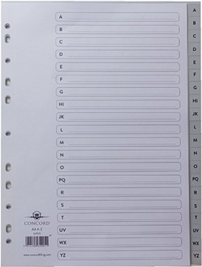 Office Monster | Concord Concord Index A-Z 20-Part A4 Polypropylene Grey 62905 Concord Concord Index A-Z 20-Part A4 Polypropylene Grey 62905
