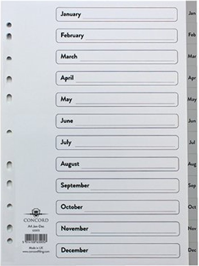 Office Monster | Concord Concord Index January-December 12-Part A4 Polypropylene Grey 63005 Concord Concord Index January-December 12-Part A4 Polypropylene Grey 63005