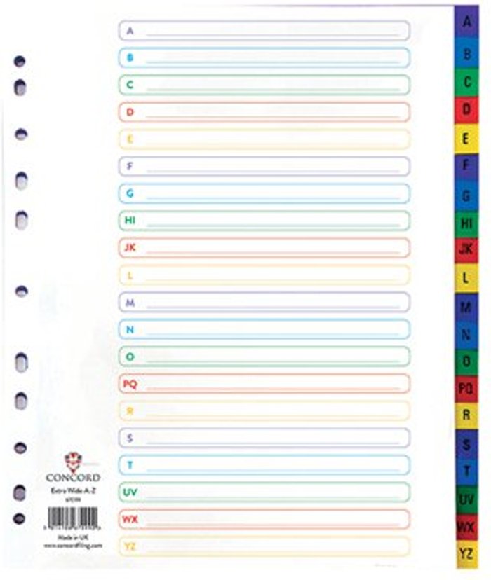 Office Monster | Concord Concord Index A-Z A4 Extra Wide Polypropylene Multicoloured 67099 Concord Concord Index A-Z A4 Extra Wide Polypropylene Multicoloured 67099