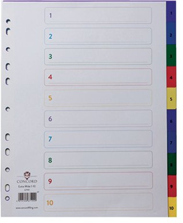 Office Monster | Concord Concord Index 1-10 A4 Extra Wide Polypropylene Multicoloured 67199 Concord Concord Index 1-10 A4 Extra Wide Polypropylene Multicoloured 67199