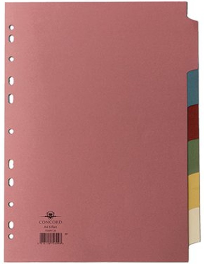 Office Monster | Concord Concord Divider 6-Part A4 160gsm Multicoloured 70699/J6 Concord Concord Divider 6-Part A4 160gsm Multicoloured 70699/J6