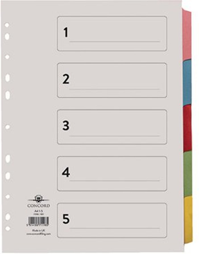 Office Monster | Concord Concord Divider 5-Part A4 Multicoloured Tabs with Contents 71198/PJ11 Concord Concord Divider 5-Part A4 Multicoloured Tabs with Contents 71198/PJ11