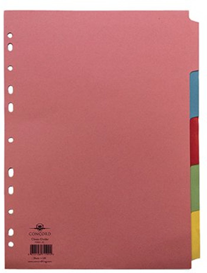 Office Monster | Concord Concord Divider 5-Part A4 160gsm Multicoloured 71199/J11 Concord Concord Divider 5-Part A4 160gsm Multicoloured 71199/J11