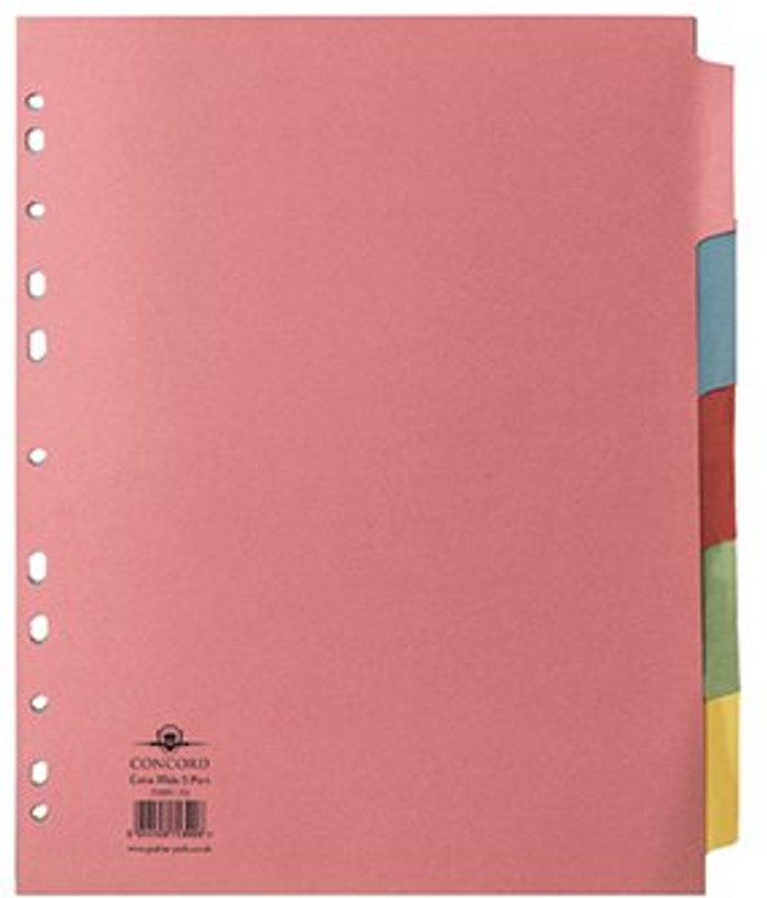 Office Monster | Concord Concord Divider 5-Part A4 Extra Wide Pastel Colours 71399/J13 Concord Concord Divider 5-Part A4 Extra Wide Pastel Colours 71399/J13