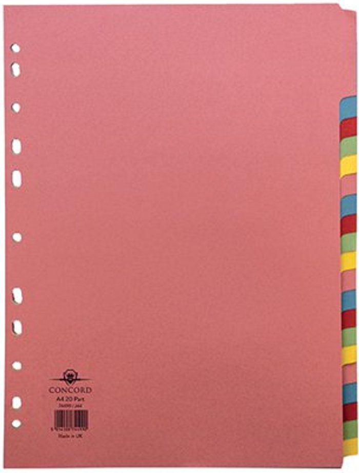 Office Monster | Concord Concord Divider 20-Part A4 160gsm Multicoloured 74499/J44 Concord Concord Divider 20-Part A4 160gsm Multicoloured 74499/J44