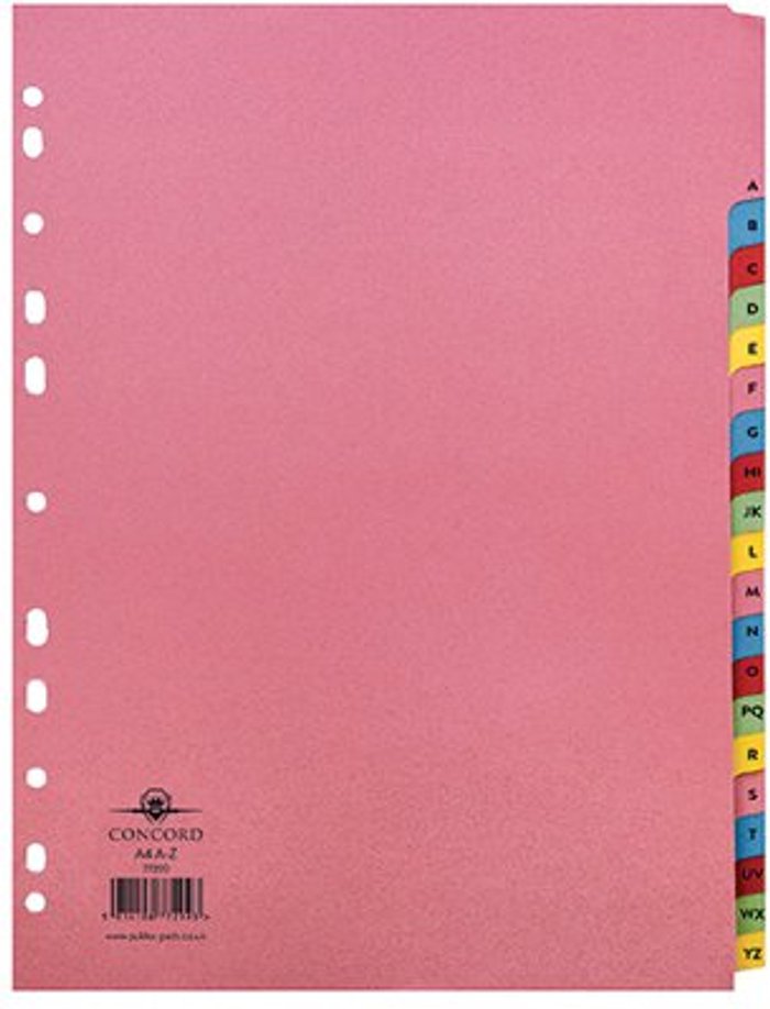 Office Monster | Concord Concord Divider A-Z 20-Part A4 Pastel Colours 77299/72 Concord Concord Divider A-Z 20-Part A4 Pastel Colours 77299/72