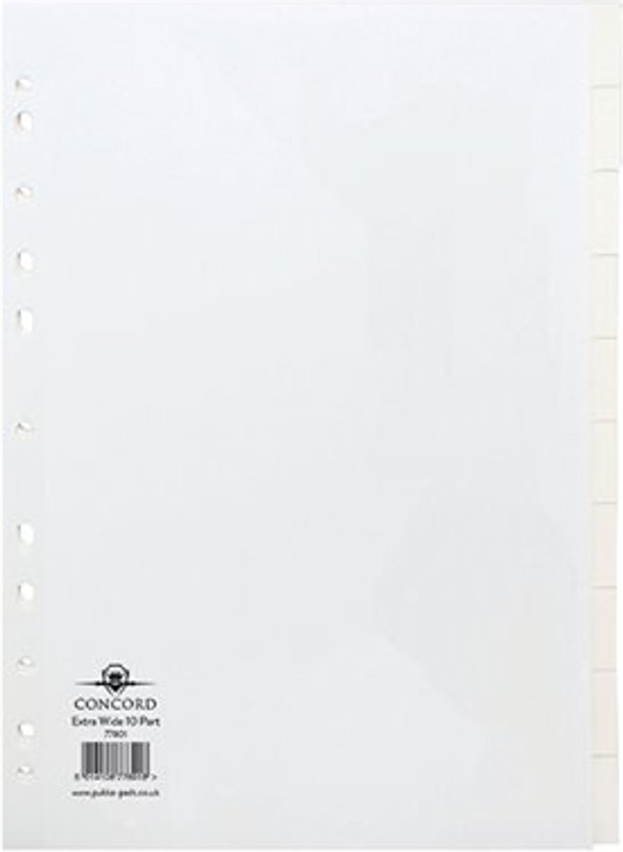 Office Monster | Concord Concord Divider 10-Part A4 Extra Wide 150gsm White 77801 Concord Concord Divider 10-Part A4 Extra Wide 150gsm White 77801
