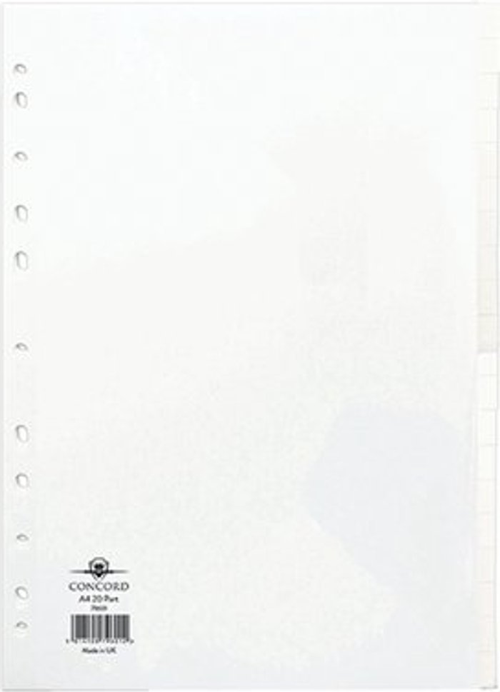 Office Monster | Concord Concord Divider 20-Part A4 150gsm White 79601 Concord Concord Divider 20-Part A4 150gsm White 79601