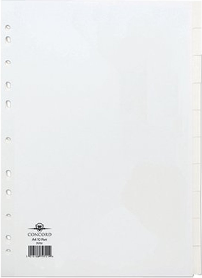 Office Monster | Concord Concord Divider 10-Part A4 150gsm White 79701/97 Concord Concord Divider 10-Part A4 150gsm White 79701/97