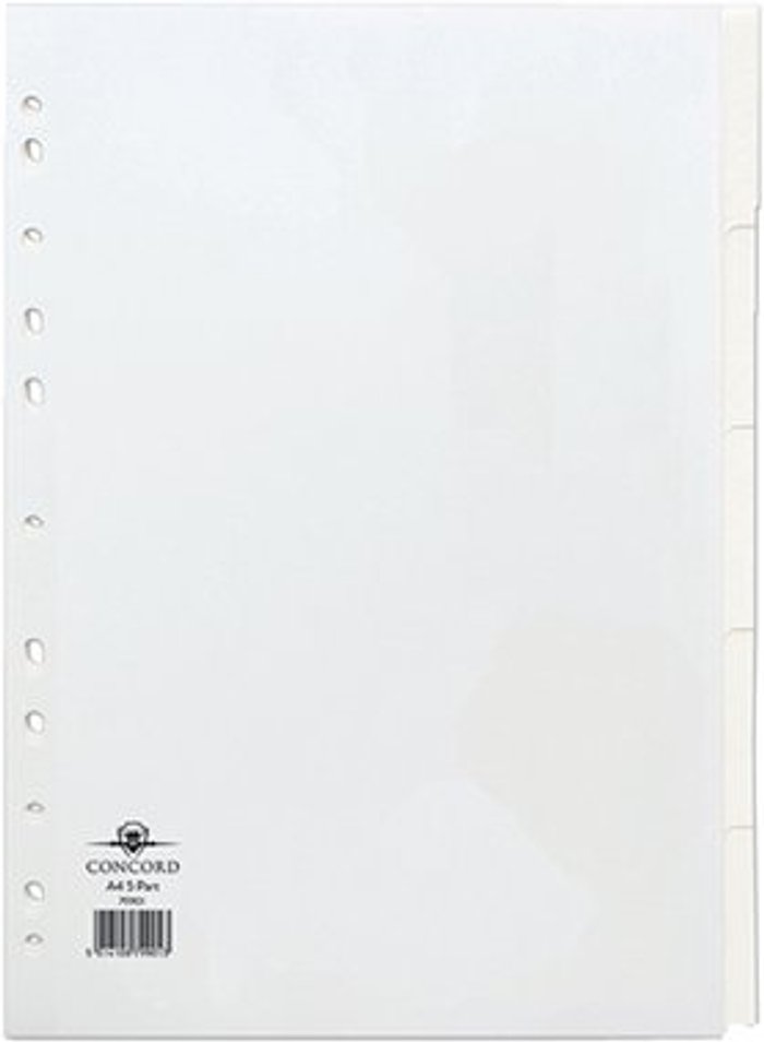 Office Monster | Concord Concord Divider 5-Part A4 150gsm White 79901/99 Concord Concord Divider 5-Part A4 150gsm White 79901/99