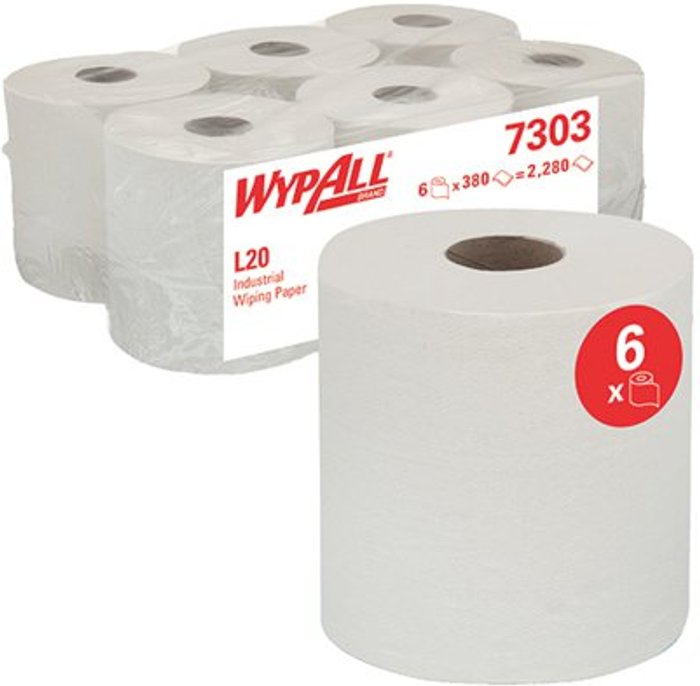 Office Monster | WypAll® Wypall L20 Wiper Centrefeed Roll White (Pack of 6) 7303 WypAll® Wypall L20 Wiper Centrefeed Roll White (Pack of 6) 7303