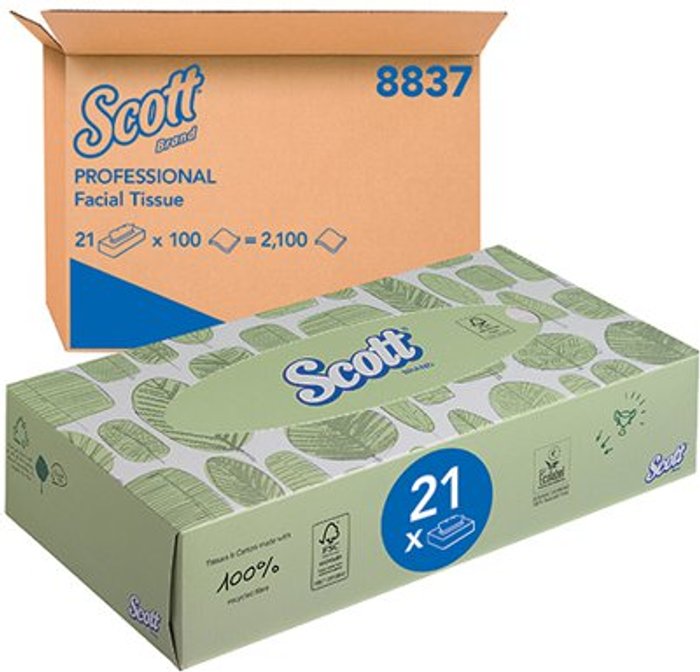 Office Monster | Scott® Scott Facial Tissues Box 100 Sheets (Pack of 21) 8837 Scott® Scott Facial Tissues Box 100 Sheets (Pack of 21) 8837
