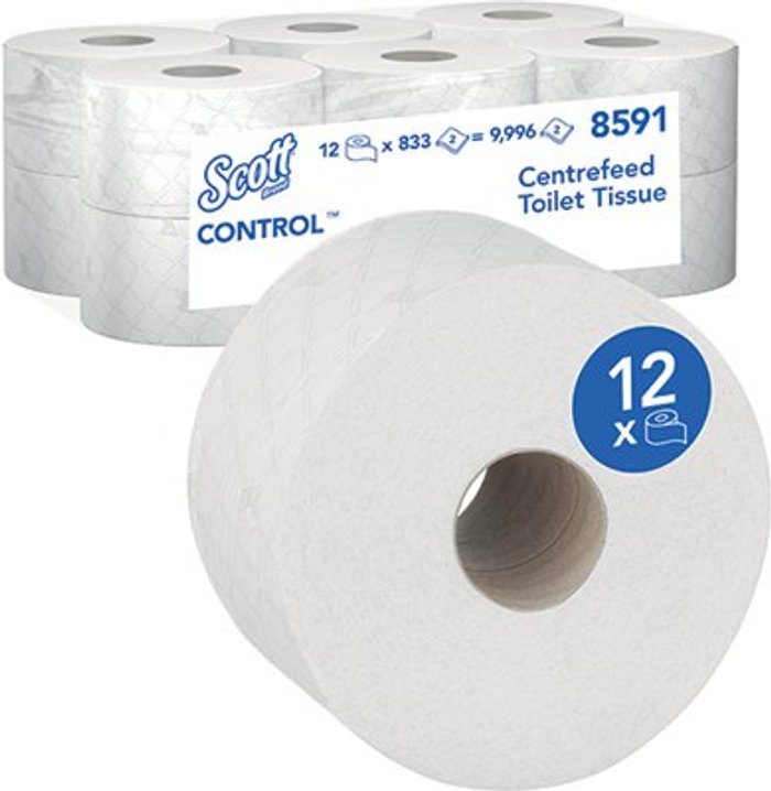 Office Monster | Scott Scott Control Toilet Tissue Centrefeed Roll 2-Ply 833 Sheets (Pack of 12) 8591 Scott Scott Control Toilet Tissue Centrefeed Roll 2-Ply 833 Sheets (Pack of 12) 8591