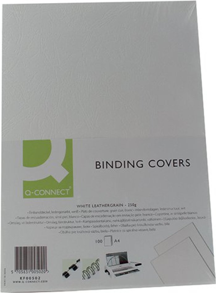 Office Monster | Q-Connect Q-Connect A4 White Leathergrain Comb Binder Cover (Pack of 100) KF00502 Q-Connect Q-Connect A4 White Leathergrain Comb Binder Cover (Pack of 100) KF00502