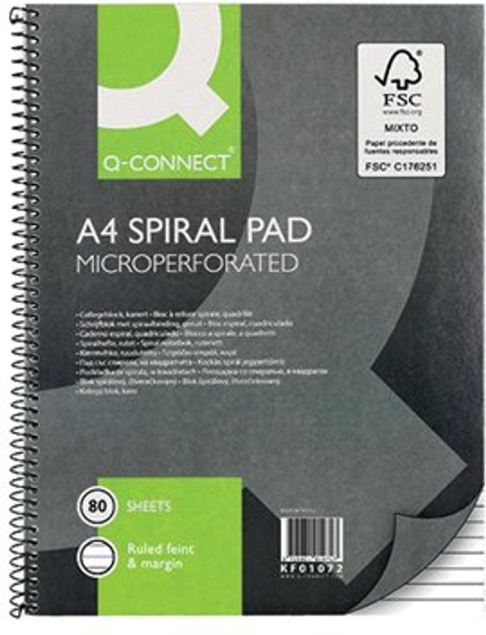 Office Monster | Q-Connect Q-Connect Ruled Margin Spiral Soft Cover Notebook 160 Pages A4 (Pack of 5) KF01072 Q-Connect Q-Connect Ruled Margin Spiral Soft Cover Notebook 160 Pages A4 (Pack of 5) KF01072