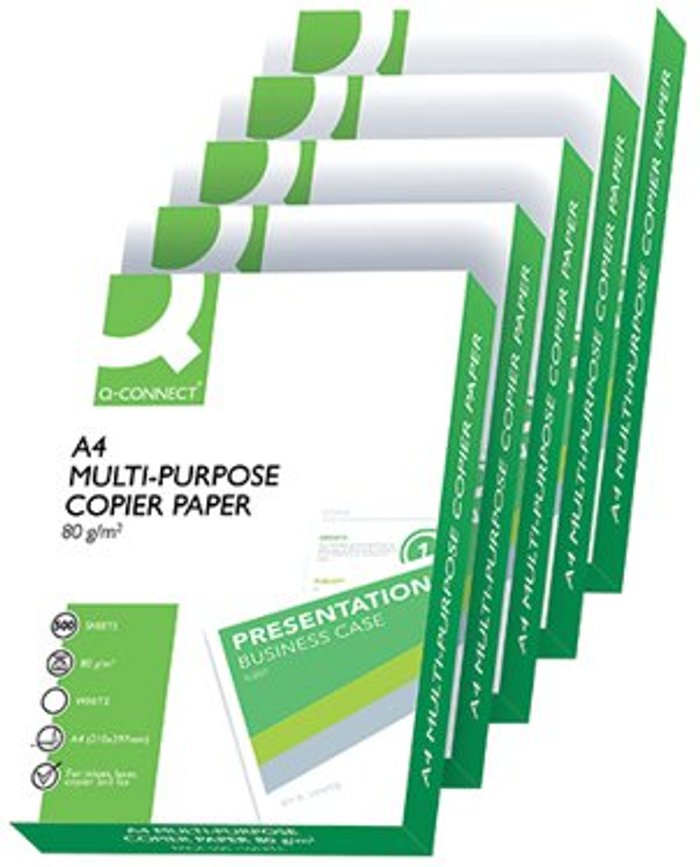 Office Monster | Q-Connect Q-Connect A4 White 80gsm Copier Paper (Pack of 2500) KF01087 Q-Connect Q-Connect A4 White 80gsm Copier Paper (Pack of 2500) KF01087