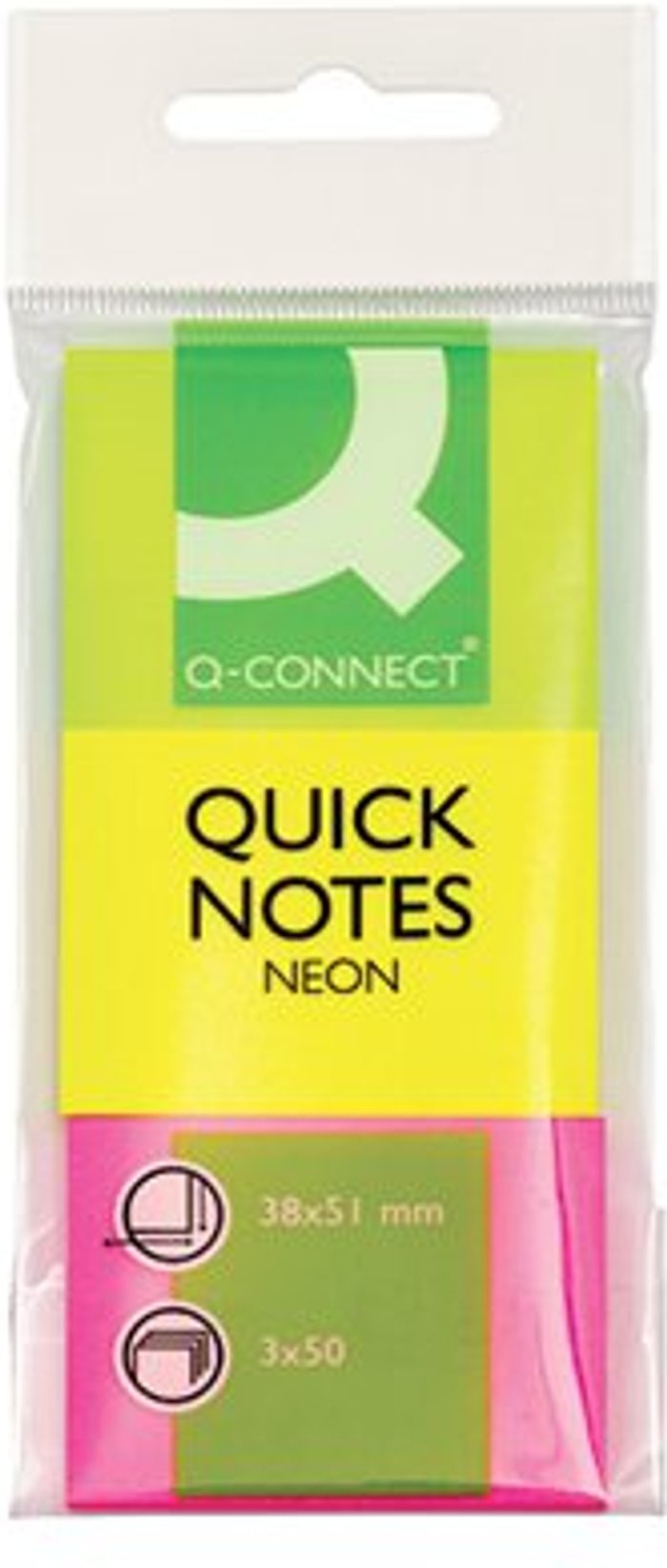 Office Monster | Q-Connect Q-Connect Quick Notes 38 x 51mm Neon (Pack of 3) KF01224 Q-Connect Q-Connect Quick Notes 38 x 51mm Neon (Pack of 3) KF01224