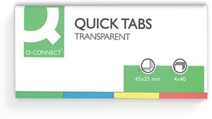 Office Monster | Q-Connect Q-Connect Quick Tabs 25x45mm 40 Tabs 4 Pads Clear/Assorted (Pack of 160) KF01225 Q-Connect Q-Connect Quick Tabs 25x45mm 40 Tabs 4 Pads Clear/Assorted (Pack of 160) KF01225
