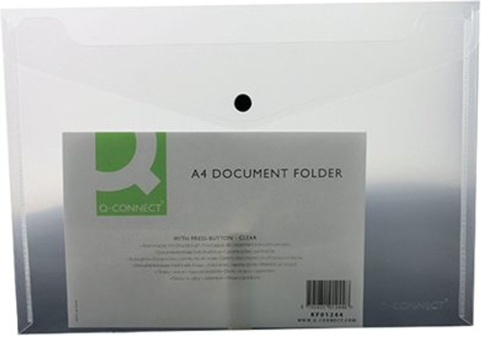 Office Monster | Q-Connect Q-Connect Polypropylene Document Folder A4 Clear (Pack of 12) KF01244Q Q-Connect Q-Connect Polypropylene Document Folder A4 Clear (Pack of 12) KF01244Q