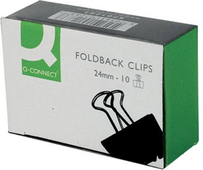 Office Monster | Q-Connect Q-Connect Foldback Clip 24mm Black (Pack of 10) KF01283 Q-Connect Q-Connect Foldback Clip 24mm Black (Pack of 10) KF01283