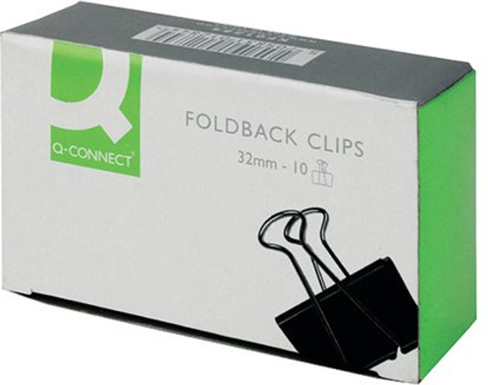 Office Monster | Q-Connect Q-Connect Foldback Clip 32mm Black (Pack of 10) KF01284 Q-Connect Q-Connect Foldback Clip 32mm Black (Pack of 10) KF01284