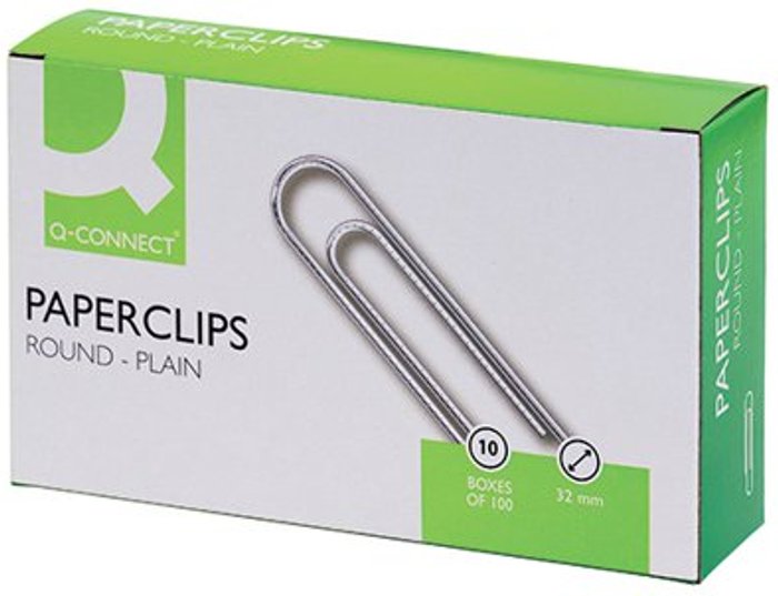 Office Monster | Q-Connect Q-Connect Paperclips Plain 32mm 100 Per Box (Pack of 10) KF01314Q Q-Connect Q-Connect Paperclips Plain 32mm 100 Per Box (Pack of 10) KF01314Q