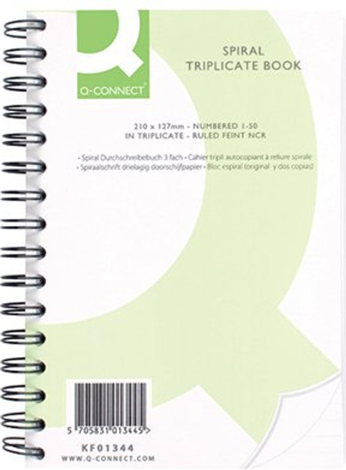 Office Monster | Q-Connect Q-Connect Feint Ruled Wirebound Triplicate Book 210x127mm KF01344 Q-Connect Q-Connect Feint Ruled Wirebound Triplicate Book 210x127mm KF01344